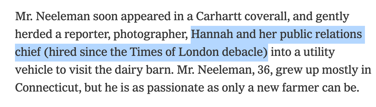 Hannah and her public relations chief (hired after The Times of London debacle). 