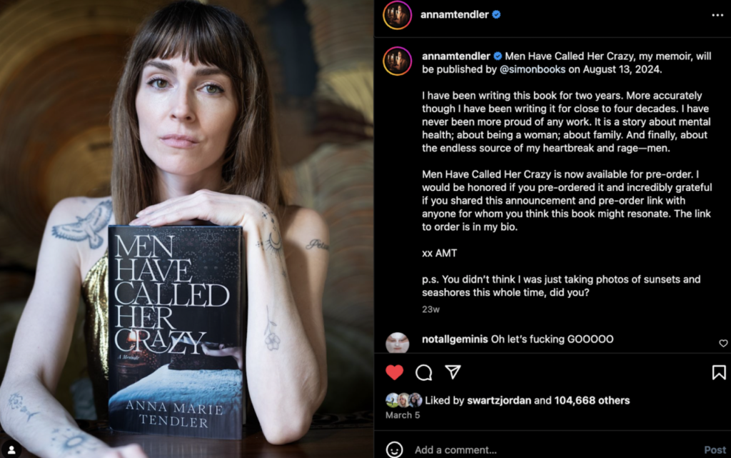 Anna Marie Tendler shares an image of herself holding her book "Men Have Called her crazy"